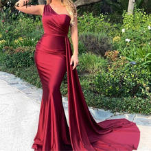 Красное вино без рукавов сексуальные атласные вечерние платья 2020 на одно плечо простое формальное платье Русалка Serene Hill LA70368 2024 - купить недорого