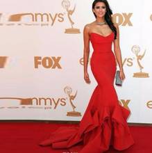 Red Formal Celebrity Dresses Mermaid Deep V-neck Satin Backless Long Evening Dresses Famous Red Carpet Dresses 2024 - buy cheap