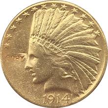 24-K gold plated 1914-S $10 GOLD Indian Half Eagle Coin Copy 2024 - buy cheap