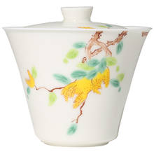 Hand-painted Sancai Covered Bowl White Porcelain Ceramic Household Tea Bowl Thin Tire Tea Tureen Accessories Home Decor 2024 - buy cheap