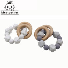 Baby Teether Bracelet Beech Wooden Ring Natural Teething Grasping Toy Silicone Bead Toddler Teether Newborn DIY Baby Gift 2024 - buy cheap