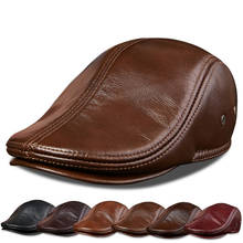 Boinas HT3496 para hombre, gorro de invierno, boina de cuero genuino, cálido, boina de pintor, sombrero plano de hiedra de talla grande, Newsboy 2024 - compra barato