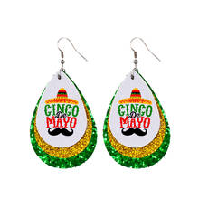 Carnival Party Mexico Cinco De Mayo Faux Leather Earrings Triple Glitter Teardrop Earrings Cерьги 2021 2024 - buy cheap