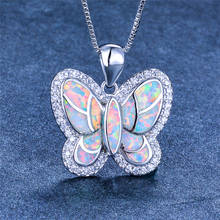 Boho Female Crystal Butterfly Pendant Necklaces Cute Silver Color Chain Necklace Dainty Opal Stone Wedding Necklaces For Women 2024 - buy cheap