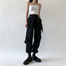 Detachable Strap Trousers Female Harajuku Cargo Pants Black Women Fashion Elastic Waist Streetwear Pants Plus Zise Casual Pants 2024 - buy cheap