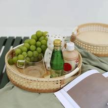 Bandeja de mimbre caliente para servir, plato redondo para Postres, Picnic, postres, fruta, organizador de alimentos, Mesa para el hogar, Decoración de cocina 2024 - compra barato