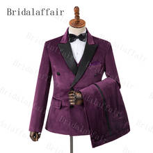 Bridalaffair High Quality Peak Black Lapel Purple Velvet Men Suits Double Breasted Men Suits Wedding Best Man( Jacket+Pant+Vest) 2024 - buy cheap