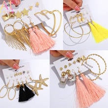 30new Fashion Starfish Metal Tassel Earrings Set For Women Bohemia Gold Big Heart Circle Star Rivet Earring Wedding Jewelry 2024 - compre barato