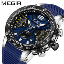 Часы мужские MEGIR, спортивные, с силиконовым хронографом, кварцевые, в стиле милитари 2024 - купить недорого
