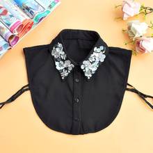 Womens Detachable Blouse False Collar Handmade Beading Rhinestone Sequins Flower Lapel Adjustable Half-Shirt Necklace  2024 - buy cheap