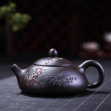 Yixing minério de cozimento de pedra, bule para casa artesanal, preto e dourado, pedra dongle, pote de flor de ameixa, kung fu chinês 2024 - compre barato