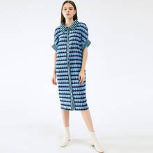 Miyake-vestido plisado con estampado para mujer, ropa elegante de cintura alta, fruncida, manga acampanada, con botones, para verano, 2020 2024 - compra barato