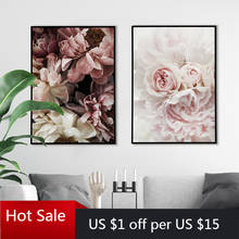 Rosas cartaz peônias escandinavo pintura da lona decoração da parede arte fotos para sala de estar moderna casa decorativo cartaz 2024 - compre barato