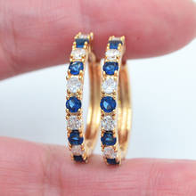 Gold Color Women White Blue Cubic Zirconia CZ Huggie Hoop Earrings 2024 - buy cheap