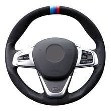 Hand-stitched Black Leather Suede Car Steering Wheel Cover for BMW 220i 218i 225xe 2024 - buy cheap