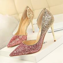 BIGTREE Shoes Woman Heels Bling Bridal Wedding Shoes Sexy High Heel Women Shoes Pumps Female Silver Gold Ladies Stiletto 9cm 2024 - buy cheap