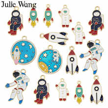Julie Wang 7PCS Enamel Astronaut Rocket Charms Mixed Aerospace Gold Tone Necklace Bracelet Earrings Jewelry Making Accessory 2024 - buy cheap
