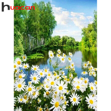 Huacan 5d Diamond Paintings Full Square/Round Daisy Lake Diamond Embroidery Mosaic Flower Tree DIY Pictures Of Rhinestone 2024 - buy cheap