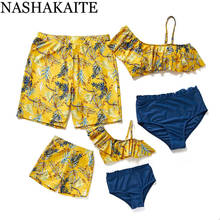 NASHAKAITE-ropa para mamá e hijo, bañador Sexy con estampado amarillo, un hombro, traje de baño para mamá, hija, familia, papá, hijo, pantalones cortos 2024 - compra barato