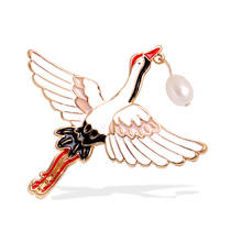 Wuli&baby Pearl Enamel Flying Crane Brooches For Women Beauty Bird Causal Party Office Brooch Pins Gifts 2024 - buy cheap