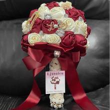 Ljxoaieu Burgundy Wedding Bouquets Beautiful Bridal Brooch Diamond Bouquet Holding Artificial Satin Flowers Party Decorate Gift 2024 - buy cheap