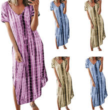 Printed Maxi Dresses Bohemian Sexy Short Sleevel Sundress Women Causal V neck Summer Loose Beach Dress Asymmetric Long Dresses 2024 - buy cheap