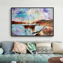 Arthyx Large Hand Painted Modern Abstract Boat Landscape Oil Painting On Canvas Wall Art Picture For Living Room Home Decoration 2024 - buy cheap