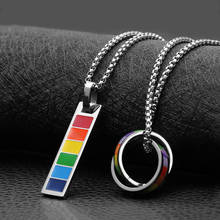 Cute Colorful Rainbow Rectangle Round Circle Pendant Stainless Steel Necklace Chain Jewelry Sweetheart for Women Man Girl Gifts 2024 - buy cheap