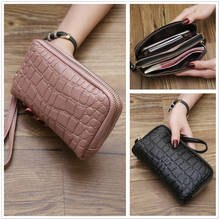 Fashion 2020 New Natural Leather Handbag Women Double Zipper Large Capacity Hand Holding Package Female Coin Purse Phone Bag 2024 - buy cheap