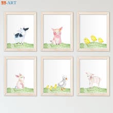 Baby Nursery Canvas Wall Art Cute Farm Animals Rabbit Pig Chick Decoration Painting for Kids Bedroom Unisex Room Decor Picture 2024 - buy cheap