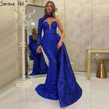 Дубай Королевский синий Русалка Сексуальная фотосессия 2020 блестящее официальное платье на одно плечо Serene Hill BLA70629 2024 - купить недорого