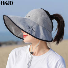 Gorros de playa con visera para mujer, gorra de algodón y lino con visera vacía, visera ancha, plegable, Anti-UV, ajustable 2024 - compra barato