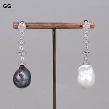 GuaiGuai Jewelry Natural White Black Keshi Baroque Pearl White Gold Plated CZ Paved Stud Dangle Earrings For Women 2024 - buy cheap