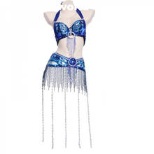 Wholesale 12 Colors Belly Dance Peacock Bra Suit Sexy Tassel Beads Bra And Belt Set For Women Belly Dance Performance Clothes 2024 - buy cheap