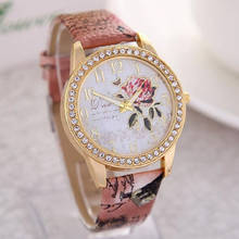 Fashion Rose Flower Pattern Watch Casual Women Watches Graffiti Leather Strap Quartz Watches Crystal Ladies Watches Reloj Mujer 2024 - buy cheap