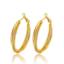 MxGxFam Yellow Gold Color 24 k 3 Circle Hoop Earrings For Women Fashion Europe Jewelry 2024 - buy cheap