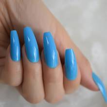 Uñas postizas Extra largas de neón azul, superficie brillante acrílica, cubierta completa de ataúd, Uñas postizas brillantes, uñas largas de bailarina, 24 Uds. 2024 - compra barato