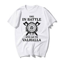 Новая футболка Odin Vikings, Мужская футболка Die In Battle And Go To Valhalla, Мужская футболка s 2019, летняя футболка с принтом в стиле хип-хоп, черные топы, футболка 2024 - купить недорого