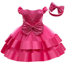 Рождественское платье для девочек 1-5 лет, платье для маленьких девочек с блестками и бантом, детская одежда, 2021 Рождественский подарок 2024 - купить недорого