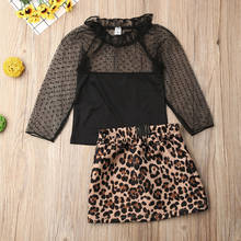 Emmababy Toddler Kids Baby Girl Infant Clothes Long Sleeve Lace Patchwork T-shirt Tops Leopard Dress Outfit Set Autumn 2024 - buy cheap
