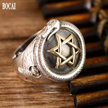 BOCAI New real s925 Pure silver six-pointed star snake ring personality Thai silver middle finger fashion man ring 2024 - buy cheap