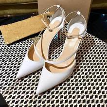 Fashion White Black Red Patent Leather Cross Strap Pumps Ankle Wrap Stiletto Heels Pointed Toe Dress Shoes Celebrity Sandals 2024 - buy cheap