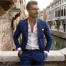 2020 New Casual Men's Suits Slim Fit 2 Piece Striped Prom Tuxedos Classic Business Jacket Blazer Pants 2024 - buy cheap