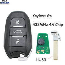 Controle remoto inteligente sem chave, 3 botões, 433mhz, 4a, chip para peugeot 208, 308, 508, 3008, 5008, com chave de emergência, hu83 2024 - compre barato