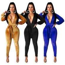 Winter Velvet Jumpsuit Women Deep V Neck Long Sleeve Rompers Sexy Backless Elegant Female Overalls Streetwear Warm Tracksuits 2024 - buy cheap