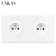 UNKAS Crystal Tempered Pure Glass Panel 16A Dual French Standard Wall Power Socket Outlet Grounded With Child Protective Lock 2024 - buy cheap