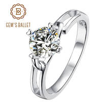 GEM'S BALLET-Anillo de Plata de Ley 925 para mujer, sortija de compromiso redonda de 1,0 CT y 4 puntas, Diamante brillante, sanita, joyería fina 2024 - compra barato