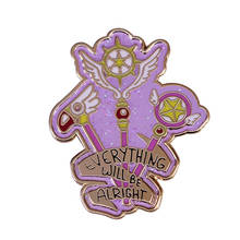 Everything will be alright enamel pin Cardcaptor Sakura invincible spell brooch magic wand pink glitter badge 2024 - buy cheap