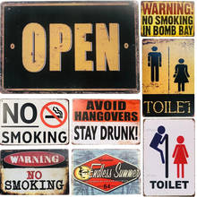Parada aberta wc metal estanho sinais de aviso não fumar livre wi fi placa cartaz pub rústico parede placa garagem barra decoração da parede casa 2024 - compre barato