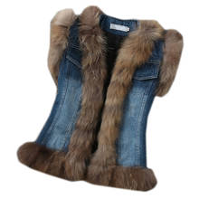 Women Real Fur Vest Fall Winter Large Fox Fur Collar Female Outerwear Short V-Neck Sleeveless Fur Waistcoat Free Shipping 2024 - buy cheap